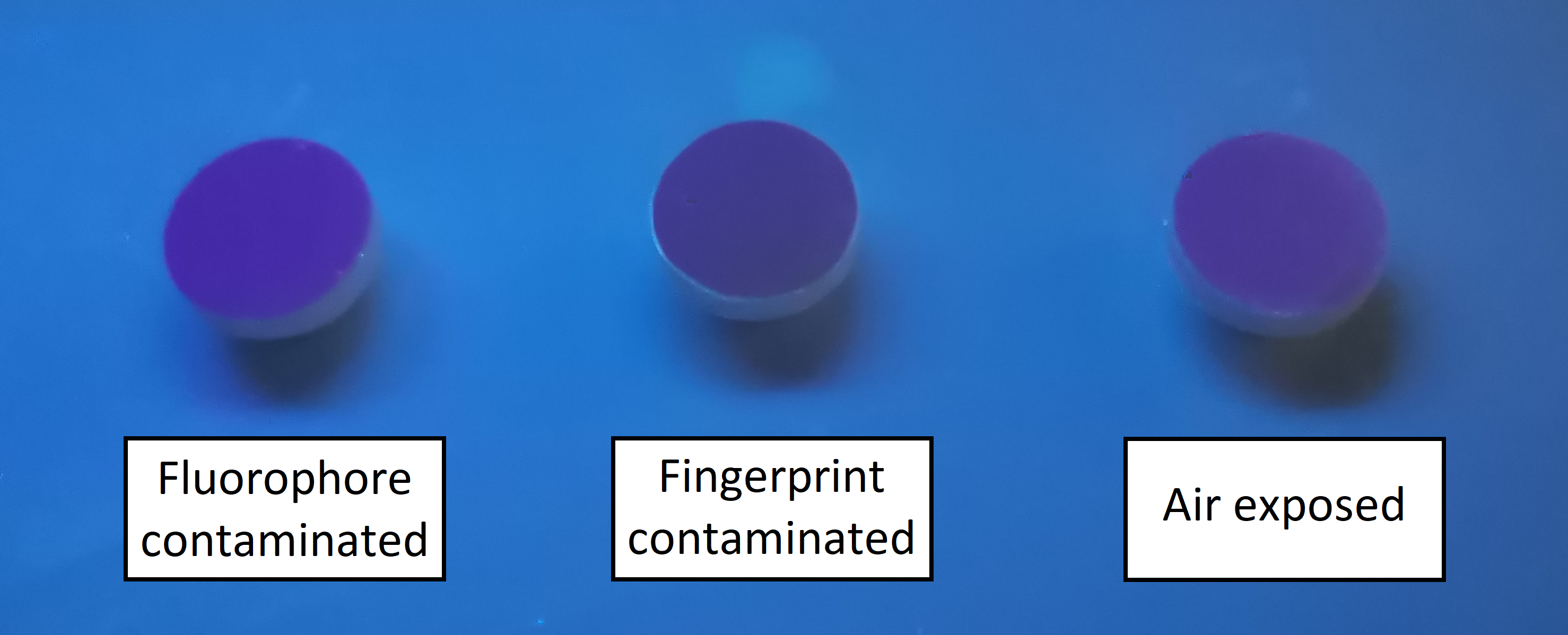 3 Integrating sphere reference plugs after being cleaned by wet-sanding. There are no signs of contaminations. 