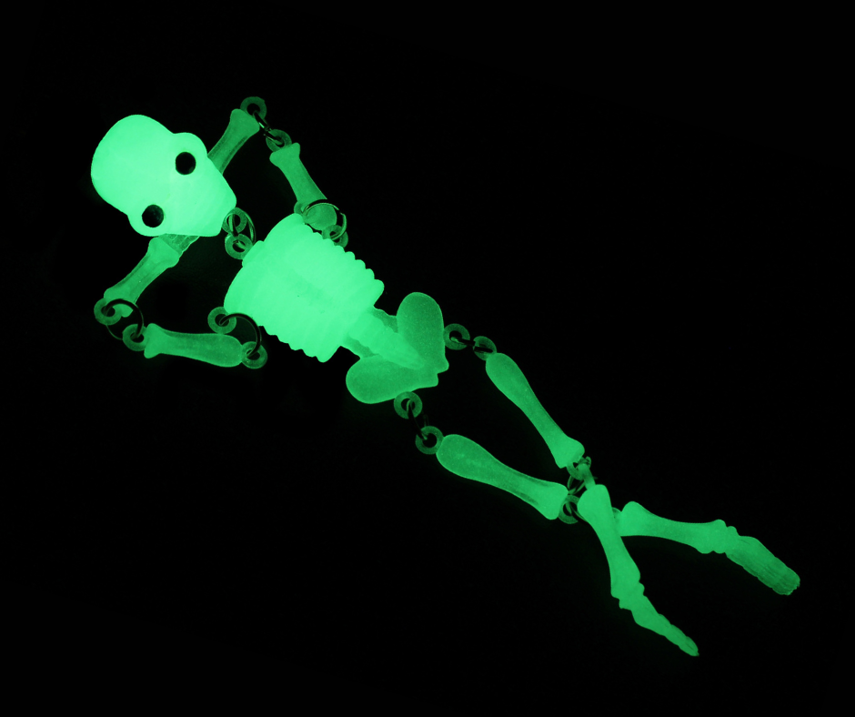 decorative skeleton exhibiting phosphorescence